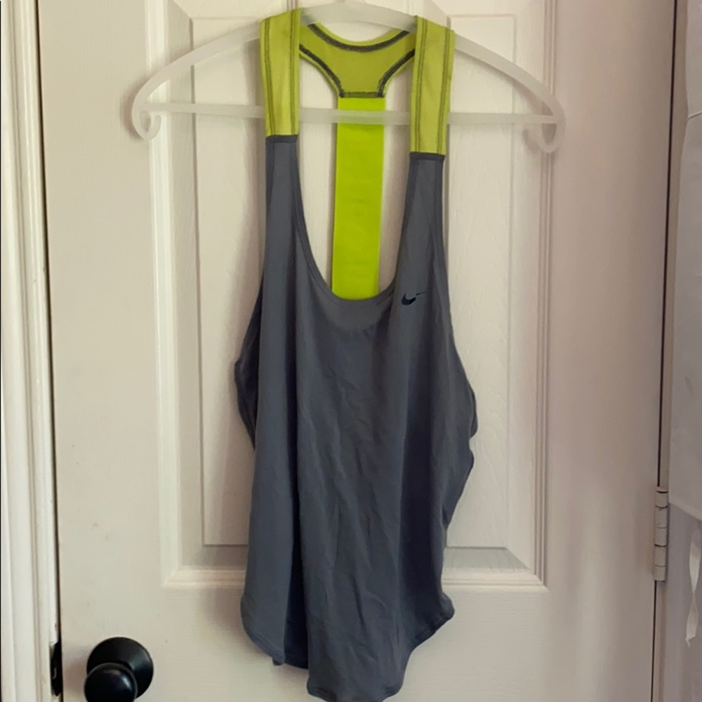 Grey Nike tank top with green T back S